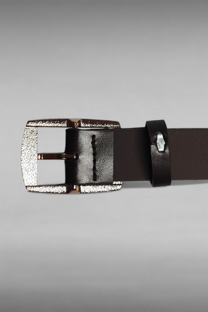 Ceinture cuir marron foncé Boucle acier dorée 117CM - photo numéro 3