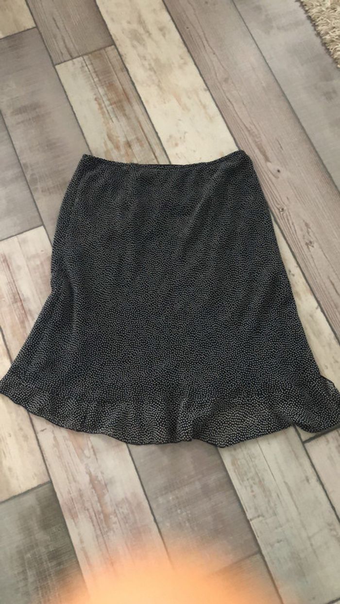 Zara - Jupe mi longue légère - noir à pois blanc - T42 - photo numéro 2
