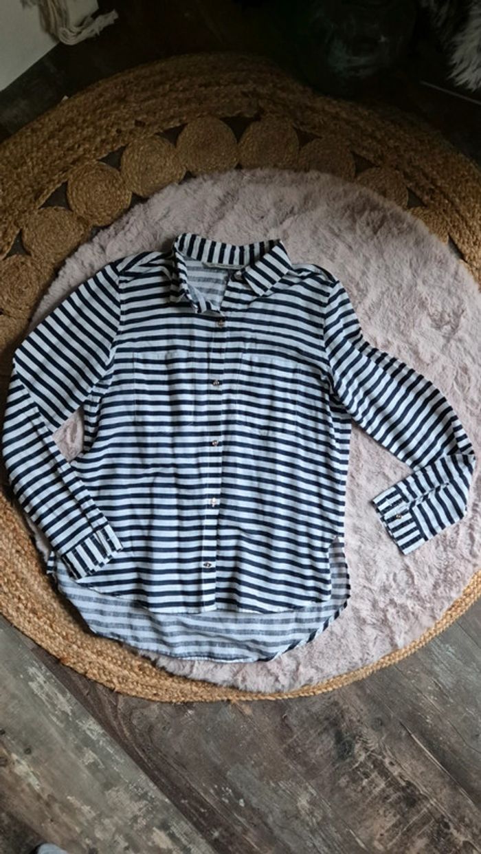 Chemise en lin rayé blanche et bleu marine Zara 🔮 Taille S