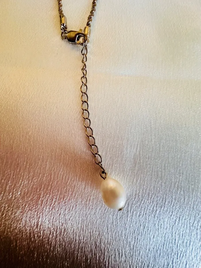 Collier œil mystique doré – médaillon gravé & perle naturelle - photo numéro 2