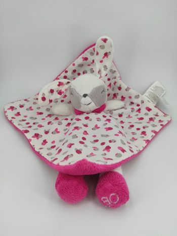 Doudou Plat Lapin Rose et Blanc Obaïbi