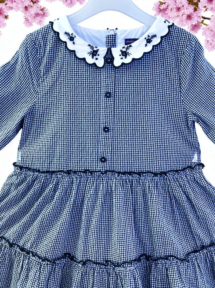 SERGENT MAJOR - ROBE FILLE CARREAUX VICHY, VOLANTS & COL BRODÉ DÉCOUPE VAGUES 7A - photo numéro 5