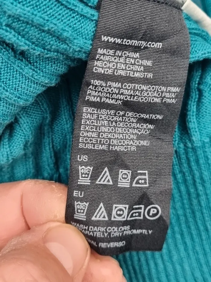 Pull torsadé col V Tommy Hilfiger bleu turquoise, XL Femmes - photo numéro 7