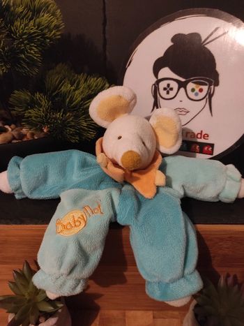 Doudou Peluche Knuffel Souris Bleu Vert Col Orange Baby Nat' #geektradedoudou