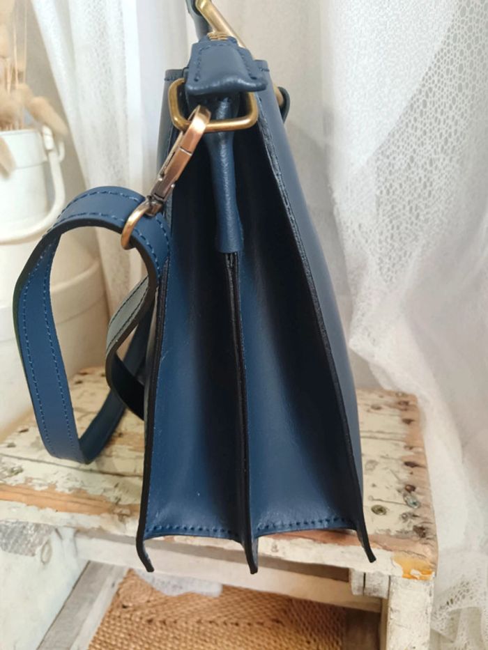 Maison Héritage | Sac cuir lisse bleu marine - photo numéro 3