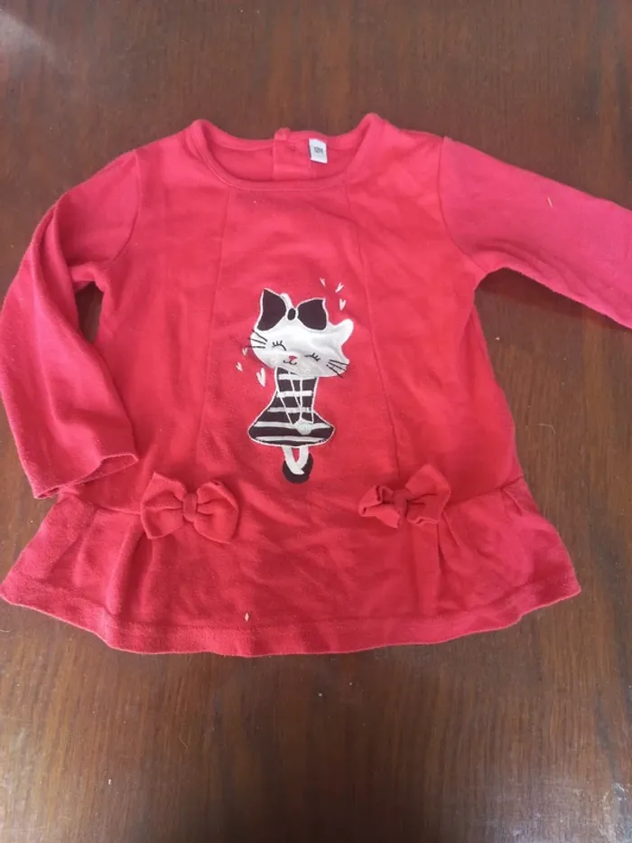 Pull/sweat rouge "chat" 12 mois 74cm