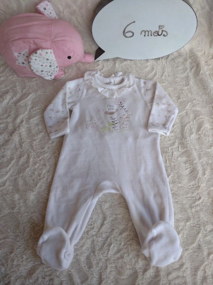 Pyjama grenouillère velours joli col Fille 6 mois Lapin Oiseau Petite poésie Orchestra