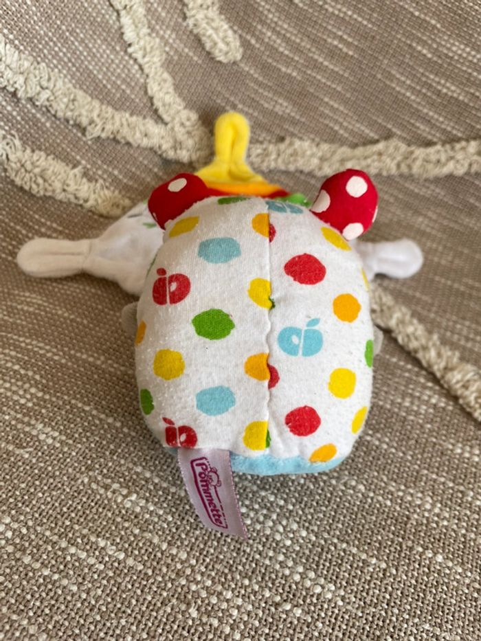 Peluche doudou mouchoir 13cm pommette coccinelle papillon bleu et blanc très bon état - photo numéro 3