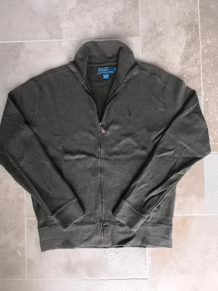 Pull zippé Ralph Lauren Kaki homme S excellent état logo bordeaux - photo numéro 2