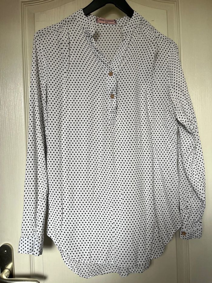 Chemise blanche à pois noirs taille S-M Drag Fashion