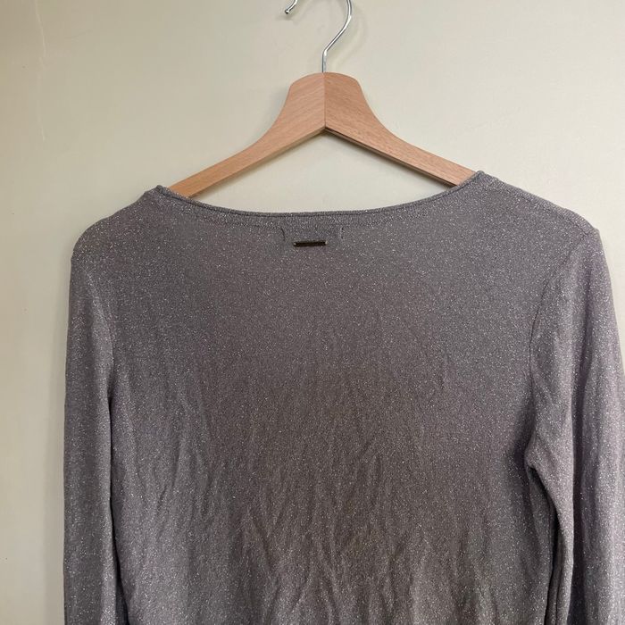 Gilet gris pailleté Bonobo Jeans Taille M fil métallisé décolleté V manches longues - photo numéro 7