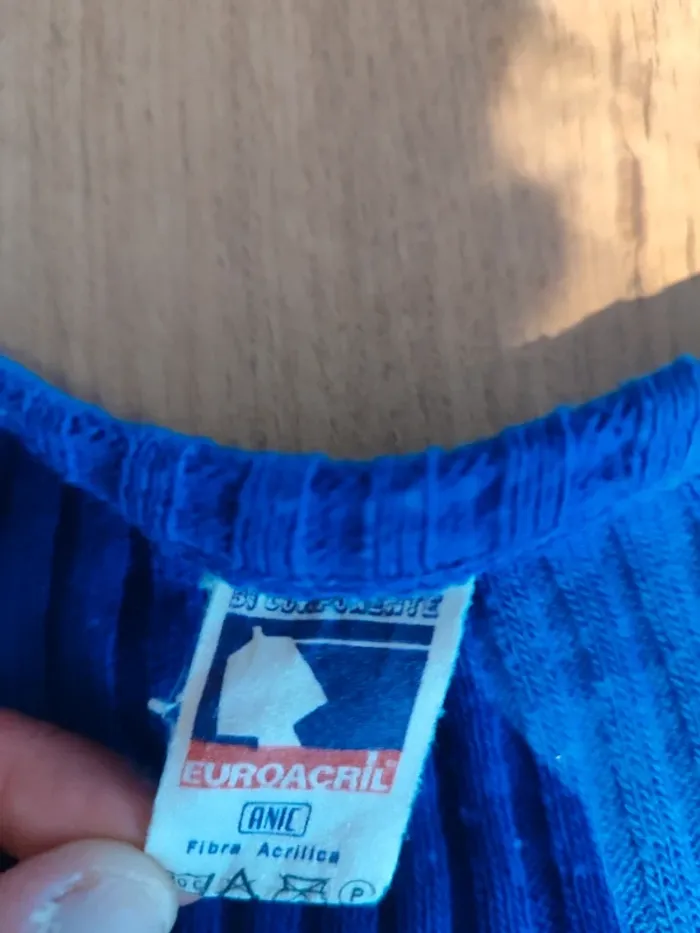 Pull Col V Euroacrylic Bleu, Taille M - Maille Côtes Dynamique ! - photo numéro 5