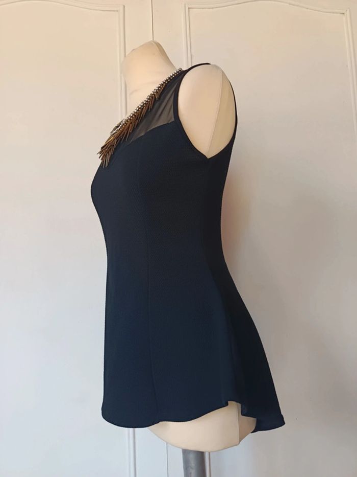 💎 débardeur long chic péplum noir taille M 38 l 40 voile transparent et collier intégré sexy chic - photo numéro 5