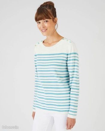 Rayé turquoise - Pull Marinière rayures brillantes – rayé turquoise – 46/48 - Damart