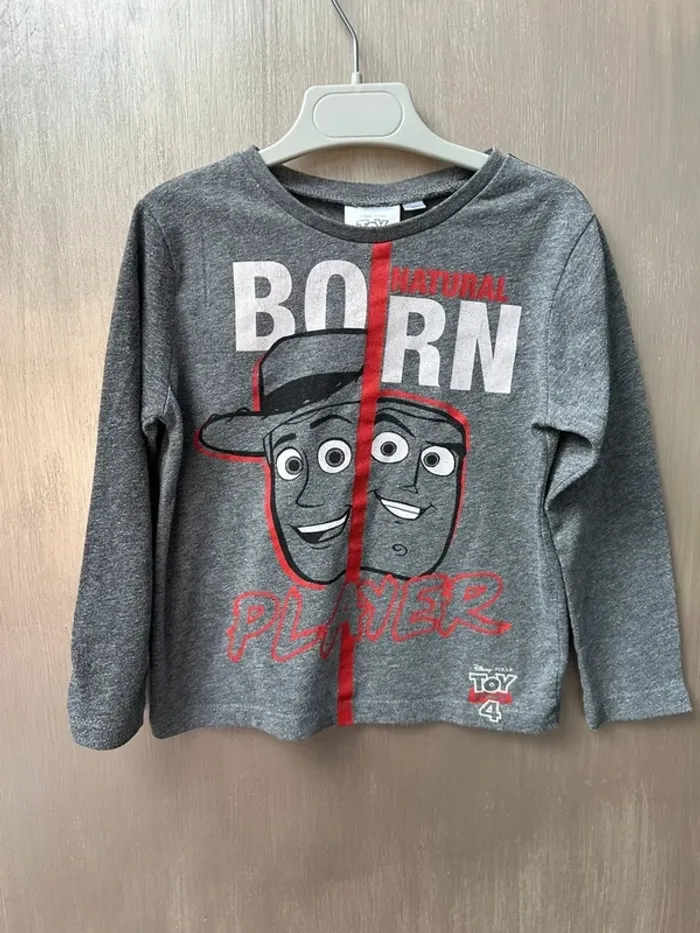 T-shirt gris et rouge manche longue disney toy story 4 ans - photo numéro 2
