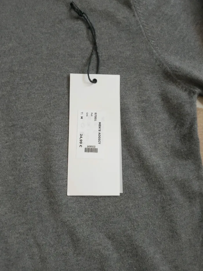 Pull homme col mao gris taille M manches longues uni - photo numéro 3