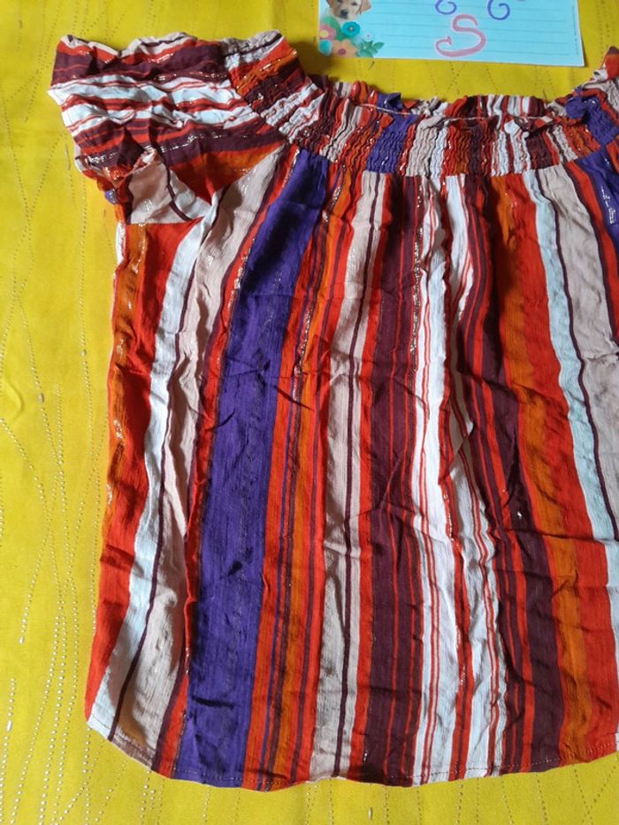 Tee shirt fluide Coloré rayé orange violet - photo numéro 4