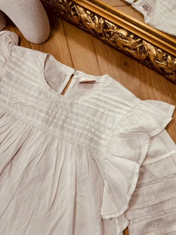 Taille 4 ans tenue 3 pièces fille TAO Kiabi blanc bleu * fils doré * 🌷 - photo numéro 3