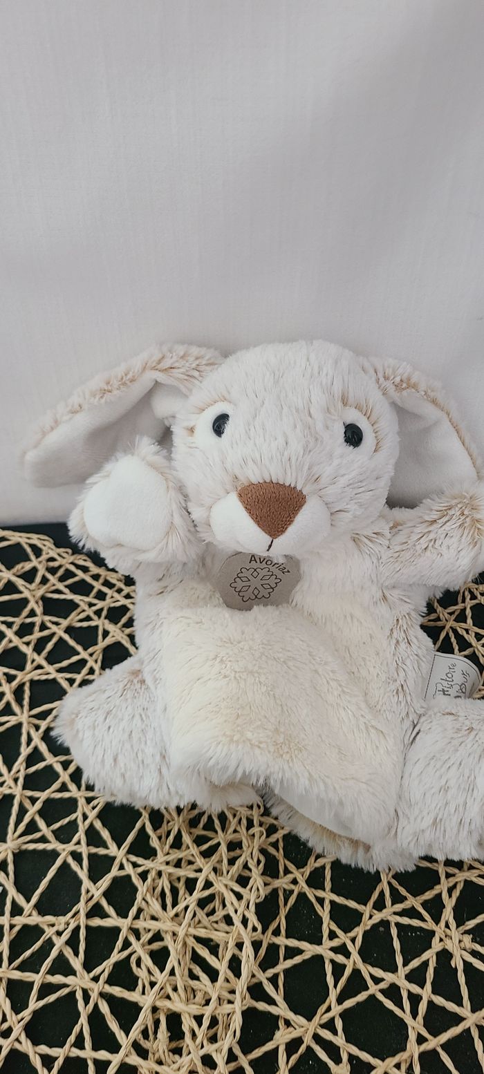Doudou marionnette lapin beige blanc HISTOIRE D'OURS