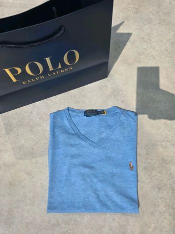 Tee-shirt Ralph lauren M coupe col en V bleu Homme Men tee13