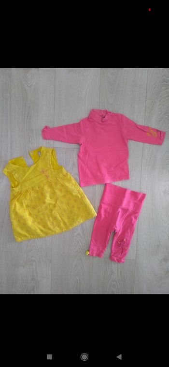 Ensemble 3 pièces robe orchestra jaune et corail 6 mois