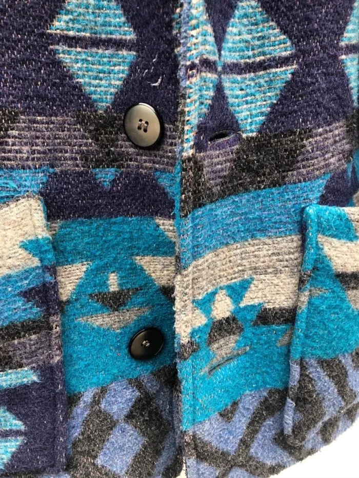 Manteau pure laine bleu Navajo Aztec made in France 🇫🇷 - photo numéro 5