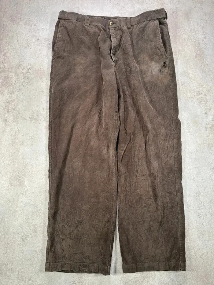 Pantalon En Velours Côtelé / Corduroy haggar brun coupe droite usé taille W38 L30 - photo numéro 2