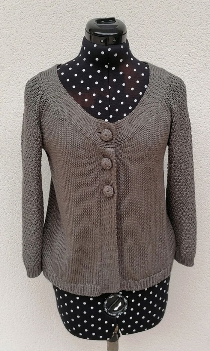 Veste mailles acrylique marron glacé Taille S Caroll - photo numéro 2