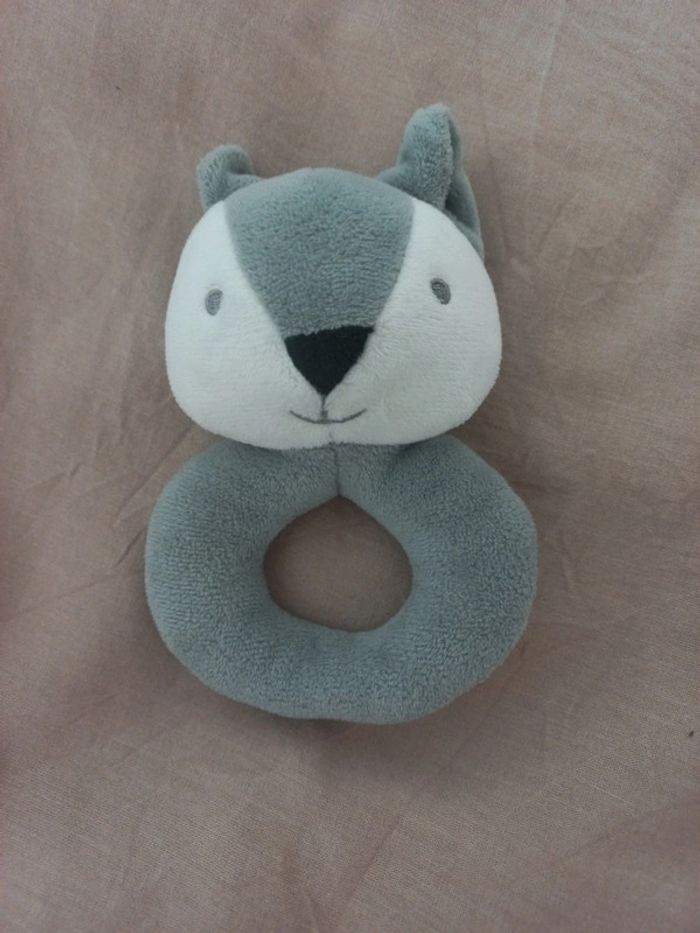 Hochet doudou renard gris neuf