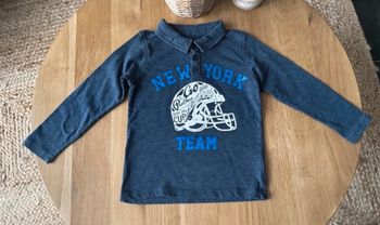 Polo manches longues bleu gris garçon 2/3 ans