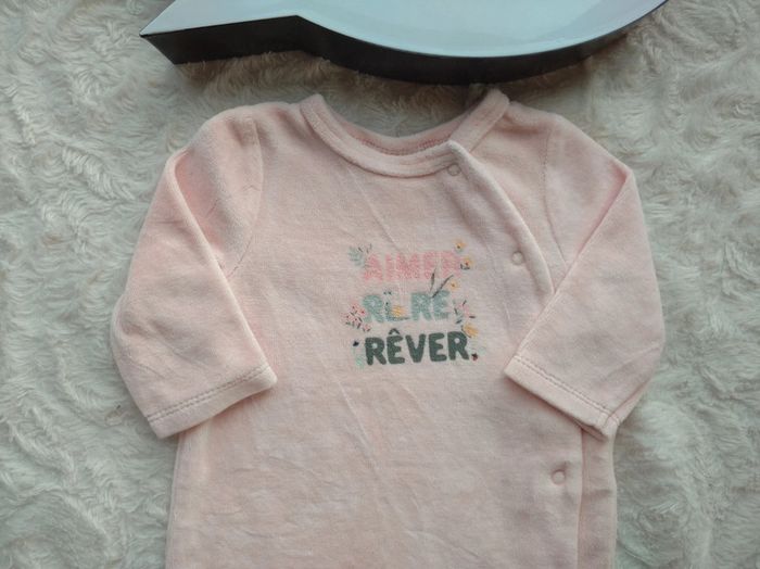 Pyjama grenouillère velours Fille 3 mois aimer rire rêver Fleurs Tao - photo numéro 3