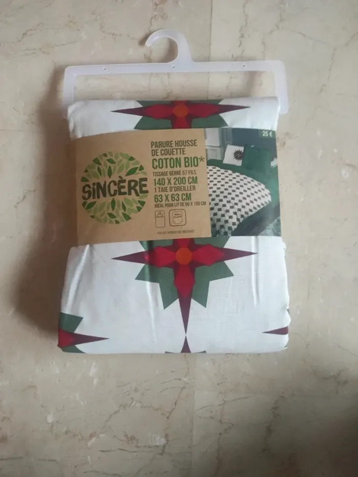 Parure housse de couette tissage serré 57 fils pur coton bio neuve