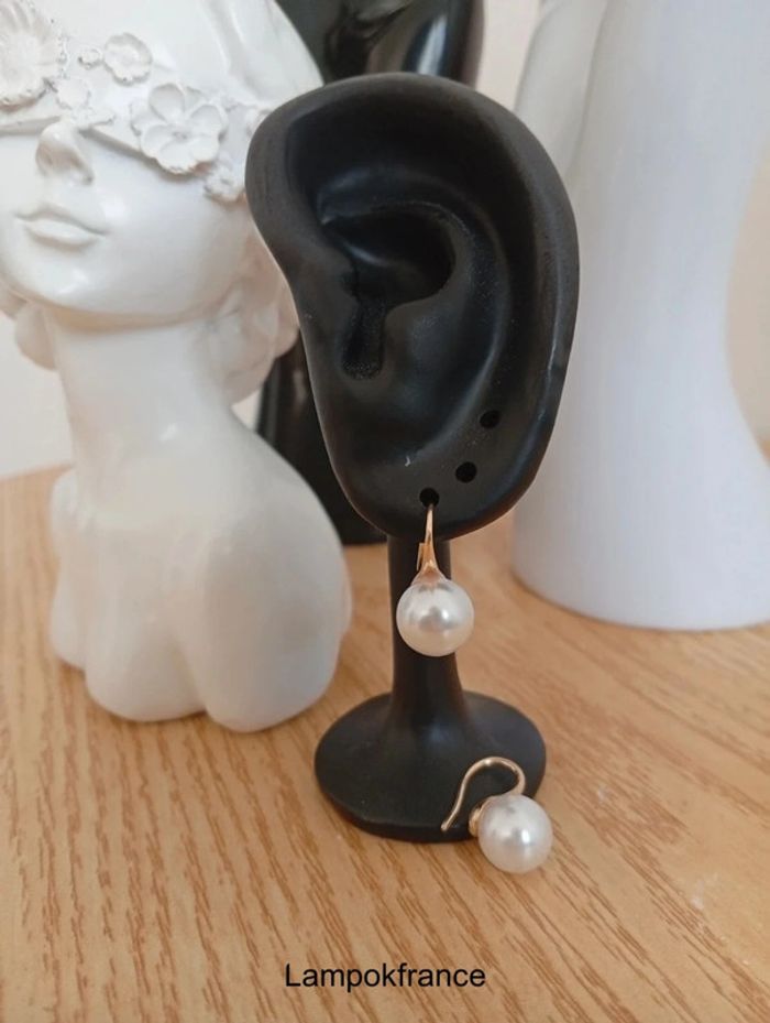 Boucles d'oreilles d'orée a perle blanche femme fêtes soirée chic mariage anniversaire - photo numéro 2