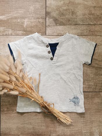 🌸Tee-shirt Tape à l'œil 9mois gris bleu baleine
