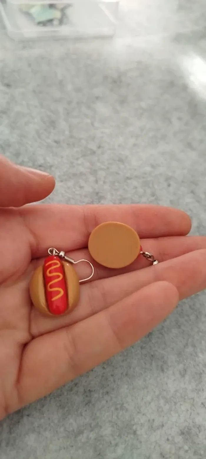 🍄 Boucles d’oreilles ▪ hot-dog fantaisie - photo numéro 3