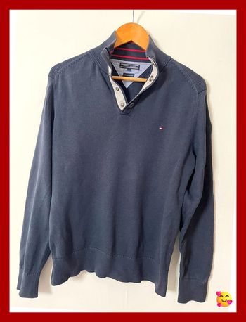 Pull Tommy Hilfiger – Taille M – Marine – Col à pressions – 100 % coton épais