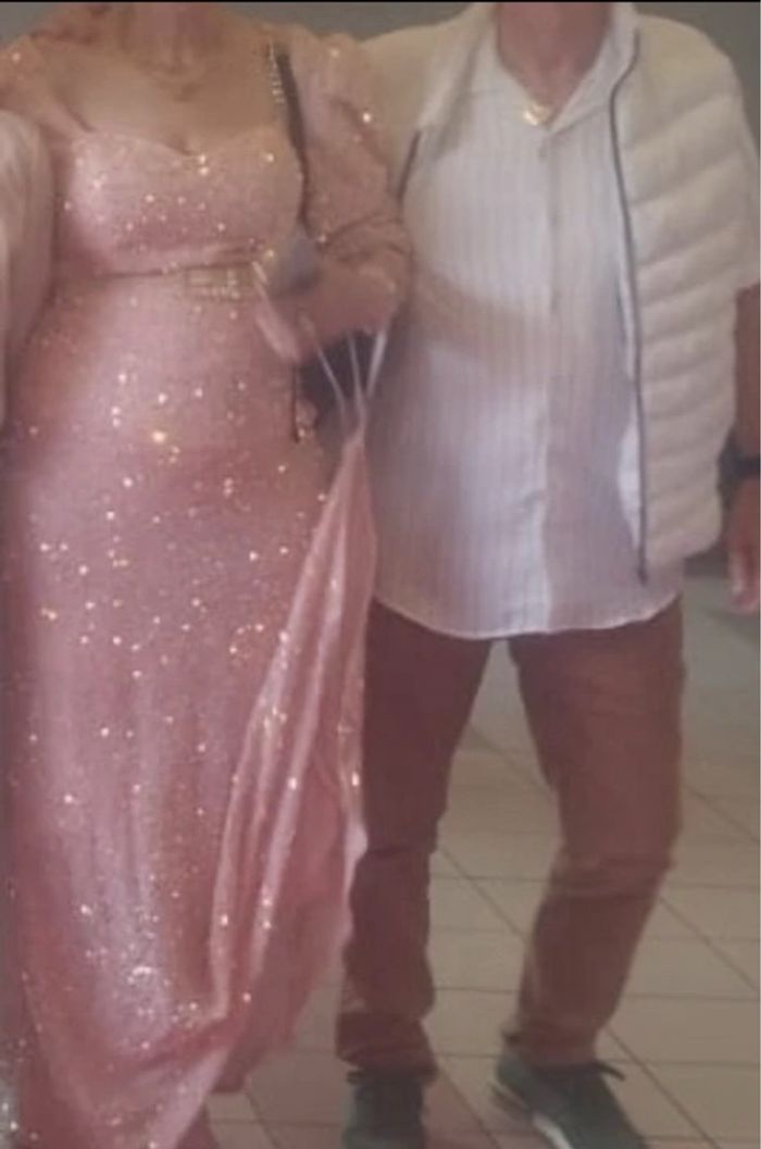 robe avec traîne 42 sequin abricot cein strass - photo numéro 6