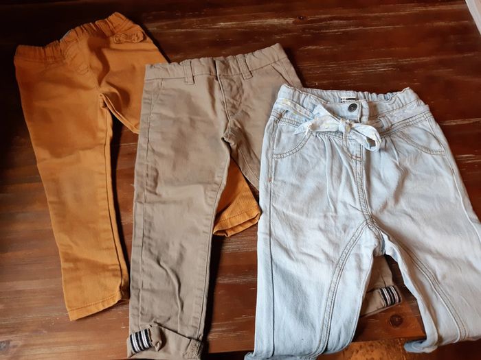 Lot pantalons bébé fille 2 ans 24 mois Vertbaudet tao moutarde beige bleu sarouel jean
