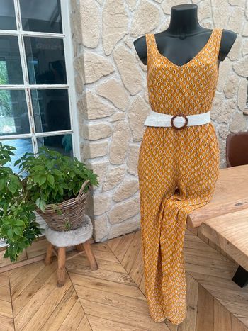 Combi combinaison pantalon longue taille XS 34 mango été femme jaune moutarde