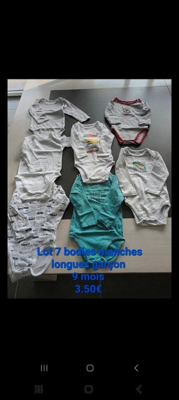 Lot 7 bodys manches longues garçon 9 mois