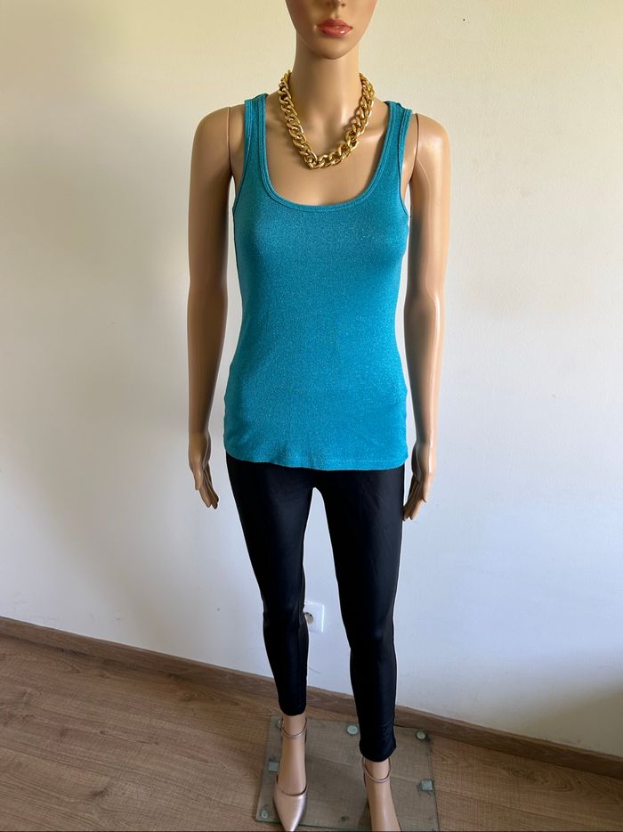 Débardeur turquoise pailleté sans manches Morgan taille XS TBE - photo numéro 3