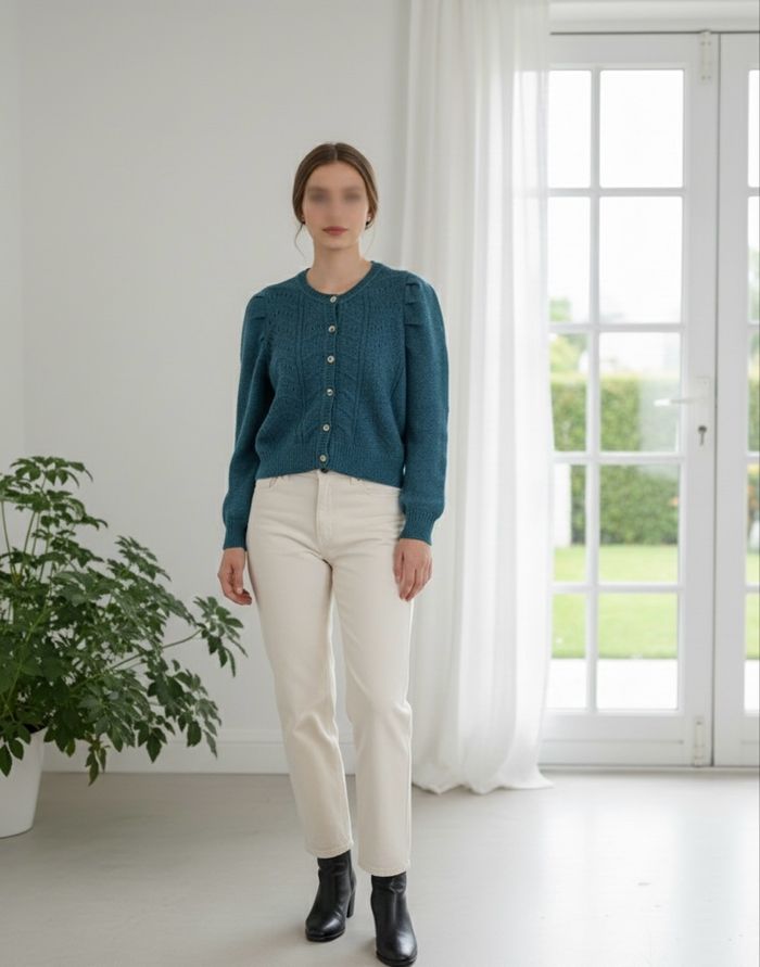 Cardigan en maille pull bleu canard