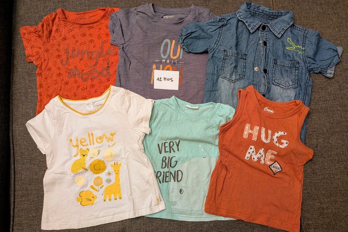 Lot de 6 T-Shirts manches courtes - 12 mois - Multi marques - Très bon état