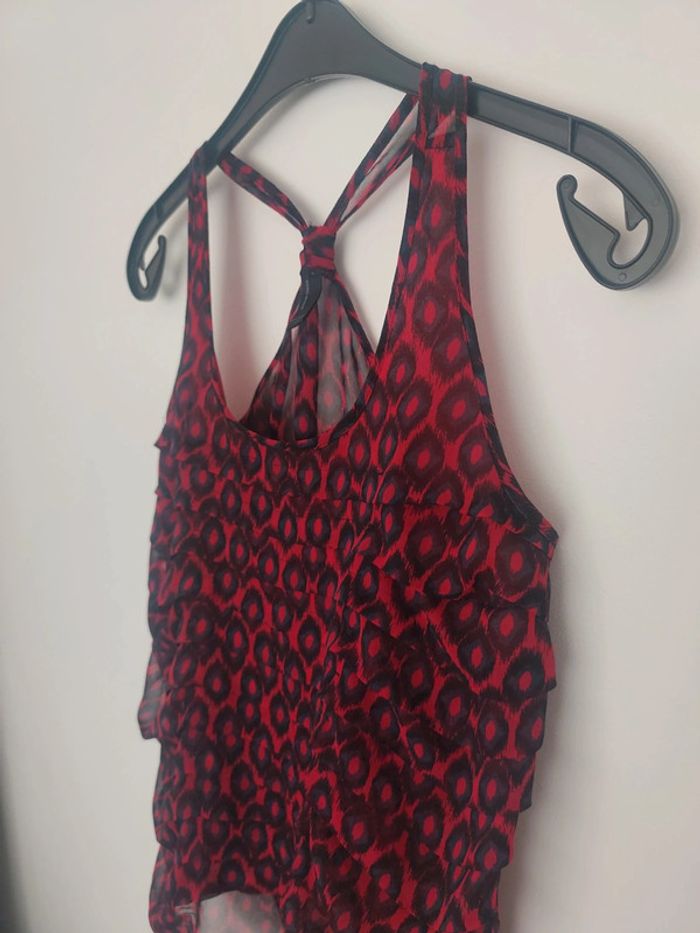Top débardeur à volants et motifs rouge noir Véro Moda XS dos croisé - photo numéro 3