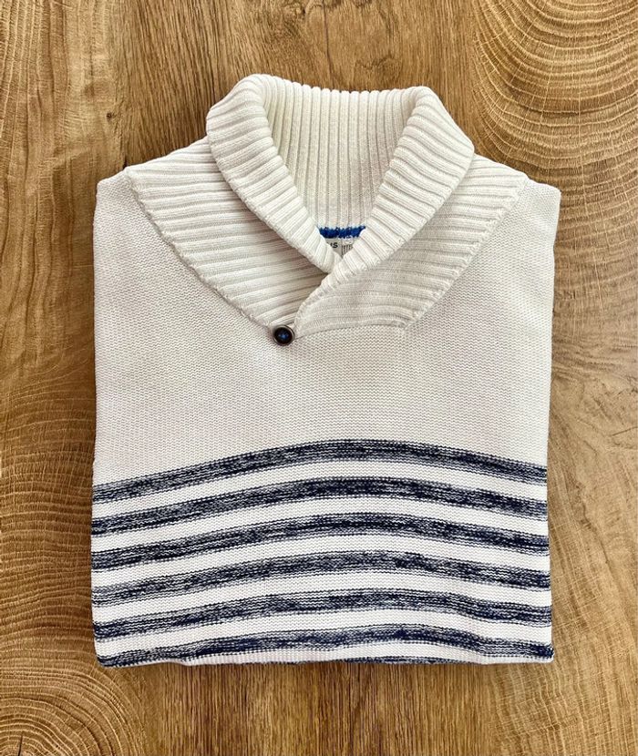 Pull/sweat blanc et bleu marine Cyrillus pour garçon 12 ans (150cm)