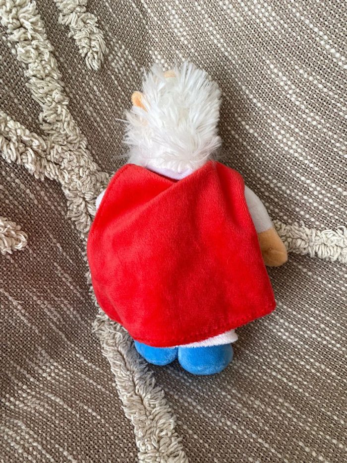 Peluche doudou 24cm Astérix et obelix panoramix druide Poupée blanche et rouge très bon état - photo numéro 3