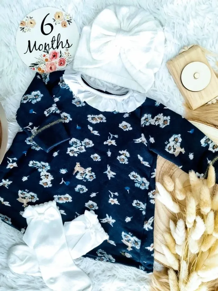 Robe pull col claudine+turban et chaussettes hautes petit bateau 6 mois 🎀 - photo numéro 3