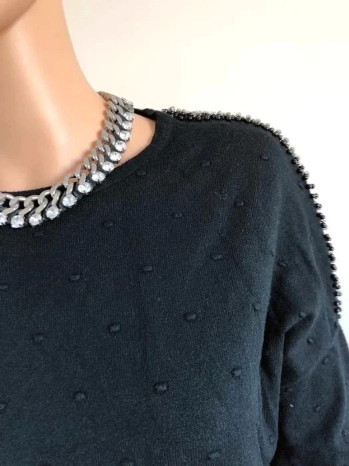 Pull noir neuf avec strass taille unique - photo numéro 5