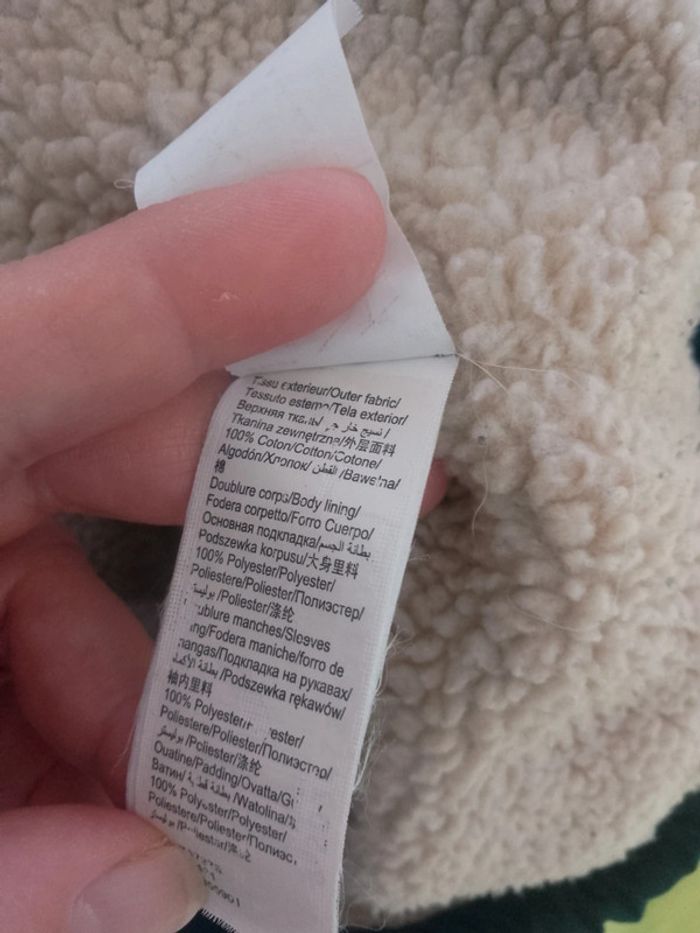 Manteau fourré d'hiver avec bandes marron, blanche, bleu marine foncé à capuche" Bizzbee" taille XS - photo numéro 6