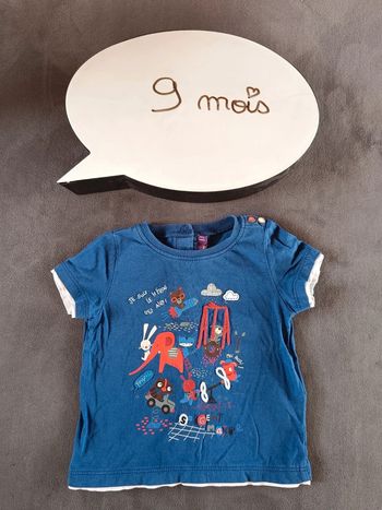 Tee shirt chemise manches courtes Garçon 9 mois parc jeux Sergent major 100% coton